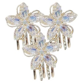 PACKOVE 3 Piezas Pinzas para el Cabello con Flores de Cristal, Mini Pinzas Antideslizantes, Garras Pequeñas para Mujer, Pasadores de Pelo Decorativos Elegantes