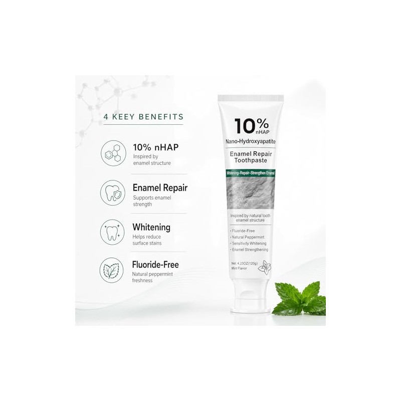 10% Nano Hydroxyapatite Toothpaste, Fluoride Free Toothpaste for Sensitive Teeth,