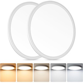 Brightever LED Flush Mount Ceiling Light, 24W 3200LM 5CCT Dimmable LED Ceiling Light Fixture, 2700K/3000K/4000K/5000K/6500K, 12 Inch Ultra Thin Ceiling Lamp for Bedroom, Dining Room, White, 2-Pack