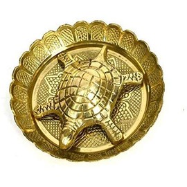 VRINDAVANBAZAAR.COM Pure Brass Vastu Fengshui Tortoise/Turtle with Plate for Goodluck- Small