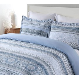 Royal Tradition 3pc 100% Cotton Duvet Cover Set (King/Calking) Medallion Blue Comforter Cover with Pillow Shams