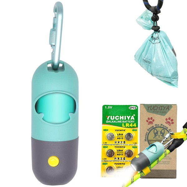 YUCHIYA Dog Poop Bags Holder with LED Flashlight, 15 Crystal