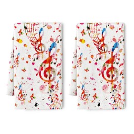 Pintukee Music Note - Juego de 2 toallas de cocina y paños de cocina, juego de 2 paños musicales para secar platos, paño suave y absorbente para cocina, granja, baño, decoración del hogar