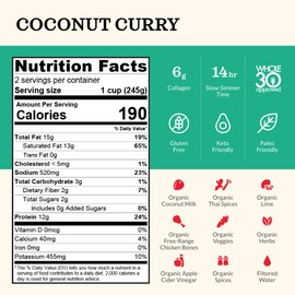 Kettle and Fire Coconut Curry & Lime Chicken Bone Broth, Keto, Paleo, and Whole 30 Approved, Gluten Free, High in Protein and Collagen, 6 Pack