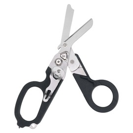 Emergency Response Shears Foldable Shear with Ring Cutter Glass Breaker Latching Function For Indoor Outdoor Black