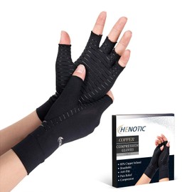 Copper Arthritis Gloves for Women Men, Fingerless Breathable & Moisture Wicking Arthritis Compression Gloves for Relieving Carpal Tunnel Aches, Rheumatoid Pains, Joint Swell