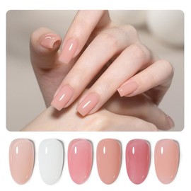 GAOY 6 Colors Rubber Base Gel Set, Jelly Builder Base Nail Gel Nude Sheer White Pink, 2-in-1 Soak Off Base Gel Nail Strengthener - Color: Blush Jelly