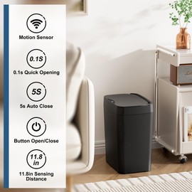 Vanpopubs 2 Pack 2.7 Gal Bathroom Trash Can with Lid, Automatic Trash Can Small Smart Garbage Can Touchless, Slim Motion Sensor Waterproof Plastic Trash Bins for Bedroom Office Kitchen Toilet Black