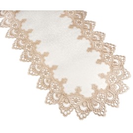 Gold European Lace and Antique Jacquard Fabric Table Runner Dresser Scarf Coffee Table Runner 14 x 34 Inch Approx Farmhouse