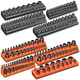 Magnetic Socket Organizer Holder Set – 8-Piece Tool Organizers Including 1/4", 3/8" and 1/2" Drive Socket Holder Metric & SAE 207 Pieces Socket Trays (Sockets are not Included)