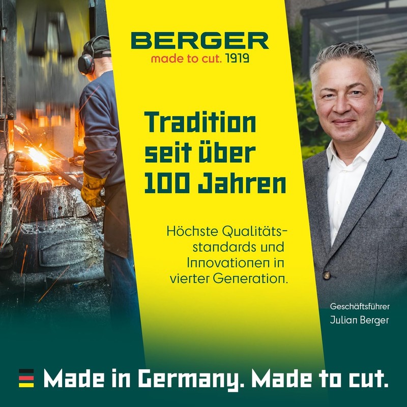 BERGER Commercial Grade Grass Shears, Self-Sharpening Steel Blades with Anti-Stick