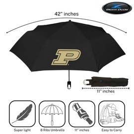 Storm Duds Mini Compact Storm Umbrella - Purdue Boilermakers Logo 42” Coverage, Folds to 11 Inches- Swivel Clip on Handle - Water, Wind & Rust Resistant, and Flexible Frame