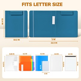 JoyCat 3 Ring Binder Clipboard with Storage,12.4"x10.2"Magnetic Clipboard Folder with 5 Expandable Folders,Refillable Lined Notepad (11" x 8.5"),Ideal for School Office Nursing(Dark Blue)