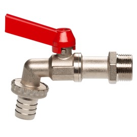 GARDENA ball drain valve: Drain Tap for Indoor and Outdoor Use, 33.3 mm (G 1 inch) Thread, for 19 mm (3/4 inch) Hoses (7333-20), Single, Silver, red