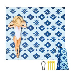 Terra Sage X 79" X 83" Beach Blanket Waterproof sandproof for 4-8 Adults, Picnic Blankets with 4 Stakes & 4 Pockets, Lightweight Outdoor Beach Mat for Travel, Camping(Ethnic Pattern)