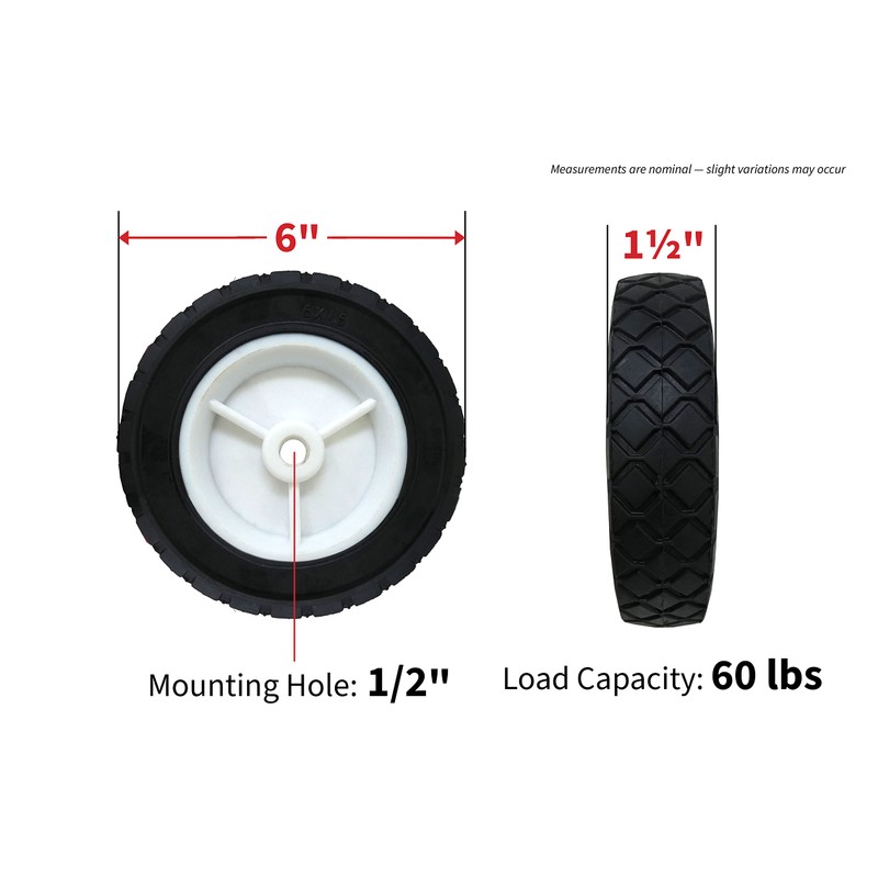 Shepherd Hardware 9610 6-Inch Semi-Pneumatic Rubber Replacement Tire, Plastic Wheel,
