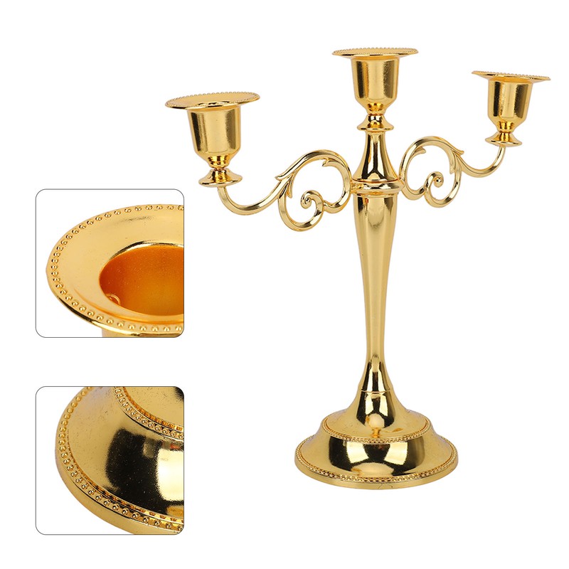 Metal Candle Holder 3 Arms High Gloss Retro Exquisite Candlestick