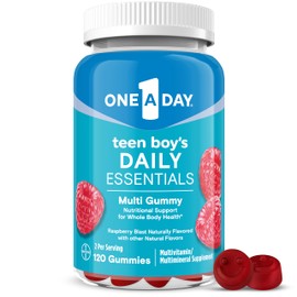 One A Day Teen Boy’s Daily Essentials Multivitamin Gummies, Teen Boy Vitamins with Vitamin C, Vitamin D, Bone Health, Immune Health, Raspberry Natural Flavor, 120 Gummies