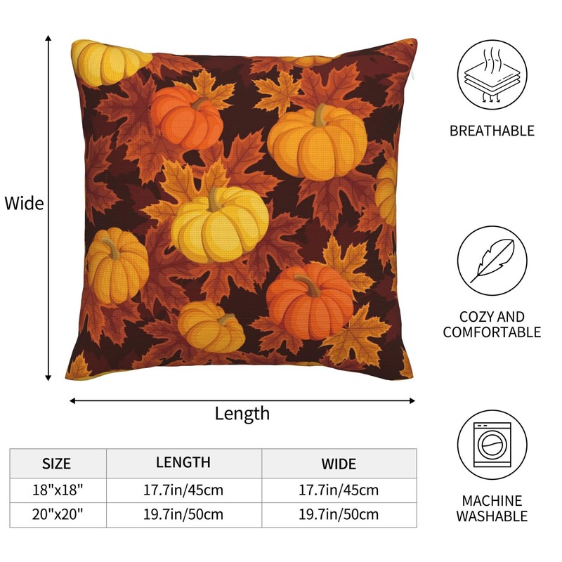 Orange Yellow Pumpkins Throw Pillow Covers Autumn Maple Leaves Thanksgiving
