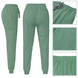 LOVIVER Female Scrub Set Nurse Workwear V Neckline Professional Machine Washable Top and Joggers Pant Work Clothing for Beauty Center, Green, S