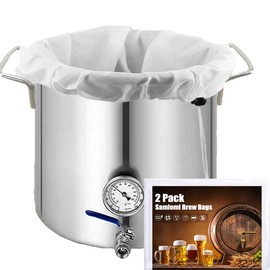 Samlomi Pack of 2 filter bags, 40 x 45 cm and 60 x 80 cm, comes with cord, fine mesh, reusable, for all grain brewing, wine press, drawstring, in a bag, 250 microns