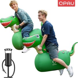 QPAU Inflatable Bouncy Dinosaur Toys 1 PC/2 PCS with Hand Pump, Heavy Duty Giant Bouncy Pal, 220lbs Load Capacity, Ride On Bouncy Animal Hopper Toy, Indoor Outdoor Bouncers for Kids Girls Boys Ages 5+ Fun - Color: 2PCS