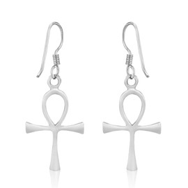 Egyptian Ankh Symbol of Life Cross .925 Sterling Silver Dangle Earrings | Sterling Silver Earrings | Dangle Earrings For Women