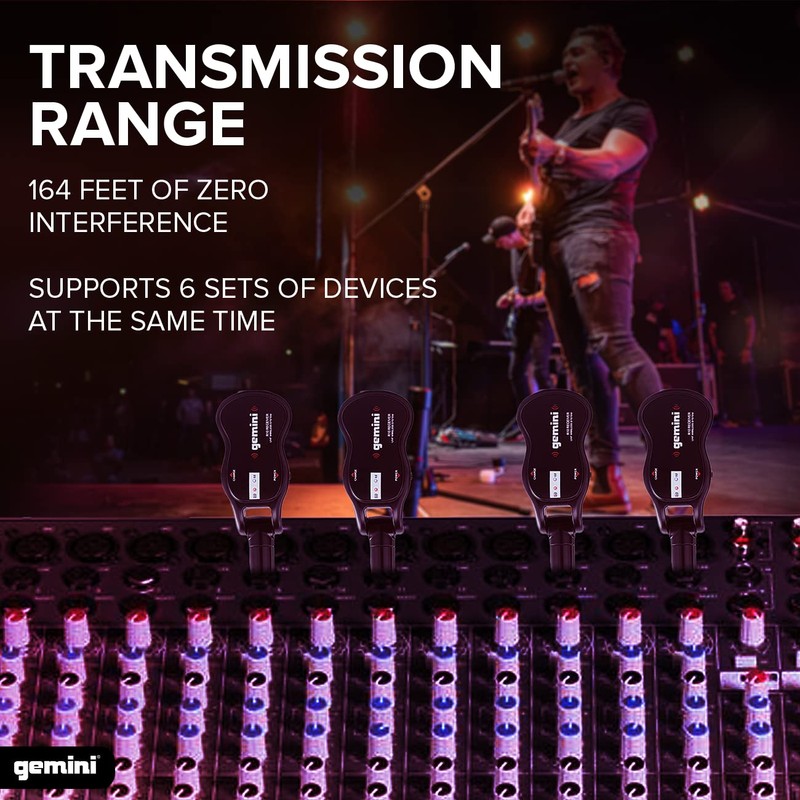 Gemini Wireless Guitar System - UHF Transmitter Receiver with 50M