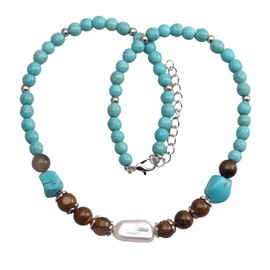 Joxevyia Turquoise Beaded Necklaces for Women Pearl Bead Necklace Summer Beach Necklaces Boho Necklaces for Women Beaded Choker Necklace