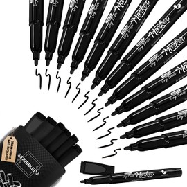 Scribbledo 12 Pack Magnetic Dry Erase Markers Black Fine Tip Whiteboard Markers with Eraser Cap Thin Low Odor Skinny White Board Markers for Adults Students Teachers Kids Art Home School & Office