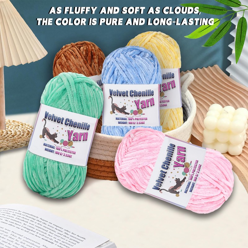 3 * 100g Fluffy Velvet Chenille Yarn for Crocheting and