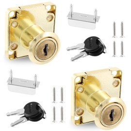 Qjaiune 2 Pack File Cabinet Locks with Key, 7/8 Inch / 22mm Cylinder Length Desktop Lock Mailbox Locks Desk Drawer Lock, Small Cupboard Locks Wardrobe Door Lock for Letter Box (Gold, Keyed Different)