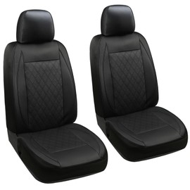 GIANT PANDA 2-Pack Front Car Seat Cover for Ram, Piping Leather Bucket Seat Covers Custom Fit Dodge Ram 1500 2500 3500 Trucks,Luxury Seat Protectors (Black)