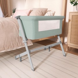 Dream On Me Skylar Bassinet and Bedside Sleeper, Adjustable Heights, Breathable Mesh Sides, Plush Mattress Pad, Wheels with Safety Locks & Tool-Free Assembly, Compact Fold & Travel Bag - Mint