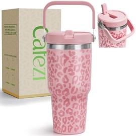Cafezi 30 oz Flip Straw Tumbler, Stainless Steel Vacuum Insulated Tumblers with Handles, Reusable Insulated Water Bottle for Home, Office, Leakproof, Fit in Cup Holder