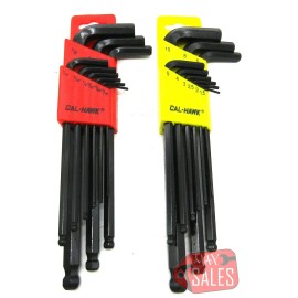 CAL 20pc ALLEN BALL POINT END LONG ARM HEX KEY WRENCH DRIVER SET SAE/METRIC