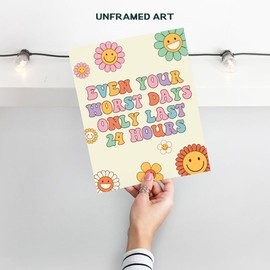 Retro Decor Motivation Wall Decor - Cute Home Decor - Inspiring Quotes Wall Decor for Women - Teen Inspirational Wall Art - Positive Wall Decor - Smiley Faces Happy Quotes Wall Decor, 70s Room Decor