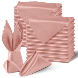 Homiest Rose Gold Satin Napkins - 100 Pack, 20x20 Inches, Scalloped Square, Elegant Wedding & Party Napkins