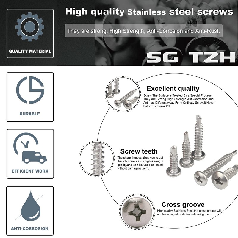#6 x 1/2" Sheet Metal Screws 100Pcs 410 Stainless Steel