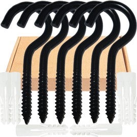 BOELLRUNO Pack of 6 Screw Hooks M8 x 100 mm Black Ceiling Hooks Stainless Steel Heavy Hook Screw Large Hooks for Screwing Suitable for Hanging Basket Hammocks Awnings Hanging Chair Rocking Chairs
