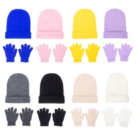 RIFWEE 16 Pack Beanies Winter Hat and Gloves Set for Kids Stretchy Full Fingers Gloves for Boys Girls Thick Warm Fleece Lined Thremal Set