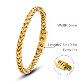 LUCKY2+7 Mens Bracelet - Stainless Steel Fold Over Clasp Franco Chain Bracelets for Men Jewelry Gifts for Dad Grandpa Husband