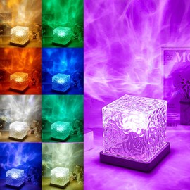 BDUSXYZ Ocean Wave Projector Lamp - 3D Cube Northern Lights Water Ripple Gradual Rotating Romantic Ambient Lighting Flame Lamp for Relaxation Bedroom Teen Girl Decor (16 Colors)