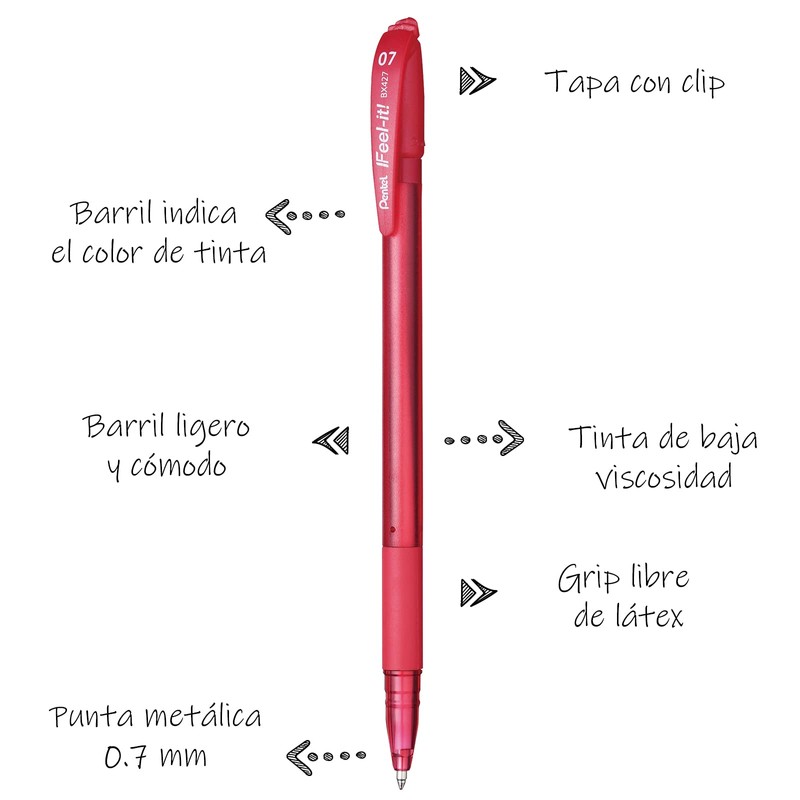 Pentel BX427BP3-M Bolígrafo Feel-It 0.7 mm BP 3 piezas Color