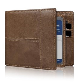 LEKOU Tarjetero de cuero, Cartera para Hombre RFID Bloqueo Antirrobo Tarjetero para Caballero Plegable, con bolsillo de moneda cierre del imán billete