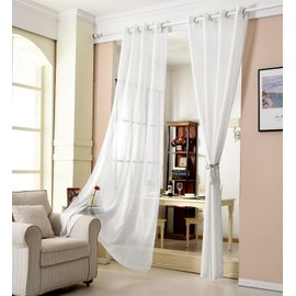 WOLTU VH5862ws One Panel Eyelet Sheer Curtain Rod Pocket Window Treatment Shower Slot Top Voile Curtain for Door Window Transparent Ring Top Curtain White 53" wide x 89" Drop/135x225cm|1 piece