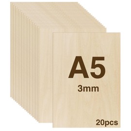 WISYOK 20 x Plywood 3 mm, A5 Plywood, Wooden Panels for Crafts, Wooden Panel for DIY Woodworking, Laser Processing, Pyrography, Model Making, Gifts, Decoration, Painting 210 x 150 x 3 mm