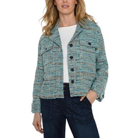 Liverpool Los Angeles, Women's, Button Front Boxy Shacket Woven Boucle, Ocean Boucle, Medium