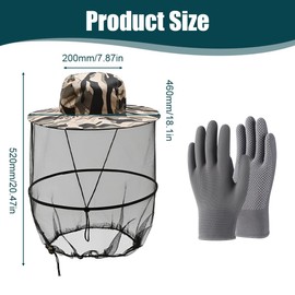 Beekeeper Hat Mosquito Net with Gloves, Grey Camouflage Mosquito Head Net Hat Sun Hat with Removable Mosquito Mask Hat Quick Dry Wide Brim Sun Protection for Outdoor Camping Hiking Gardening