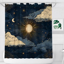Celestial Shower Curtain with Sun Moon Stars, 72x72 Inches